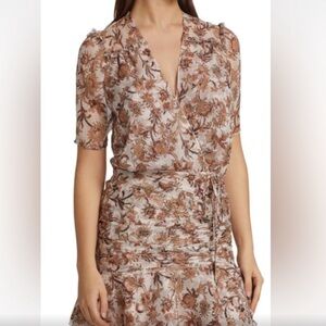 Veronica Beard Floral Mini Dress in Brown and Cream